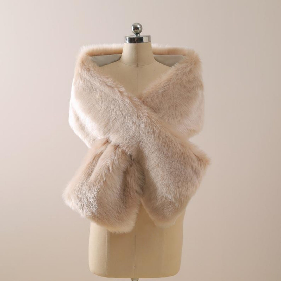 Blush / Beige / Light Brown Faux Fur Wrap Faux Fur Stole Nude