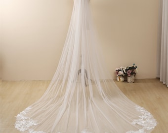 Velo da sposa cattedrale in pizzo floreale - Velo da sposa floreale vintage