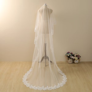Voile de mariée, goutte, voile fard à joues, dentelle champagne et blanche, longueur du voile de la chapelle, voile cathédrale, blanc/ivoire, voile de mariée en dentelle, voile de tulle doux
