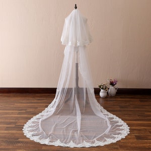 Cathedral Wedding Veil Lace,Chapel Wedding Veil,Lace Bridal Veil,Ivory Wedding Veil,White Wedding Veil,Veils for Wedding Cathedral Tow Tier