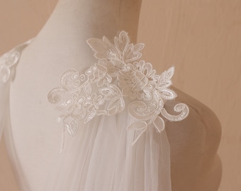 Ivory Lace Bridal Cape Veil: Floral Applique Tulle Wedding Capelet