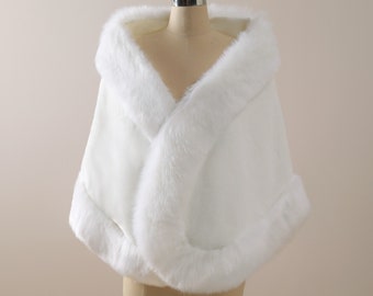 White Faux Fur Bridal Stole: Ivory Wedding Shawl Wrap