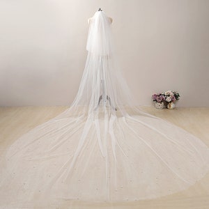 Blusher Cathedral Veil with Pearls Cathedral Wedding Veil with Blusher Two Tier Cathedral Veil Pearl Chapel Veil White Ivory Bridal Veil