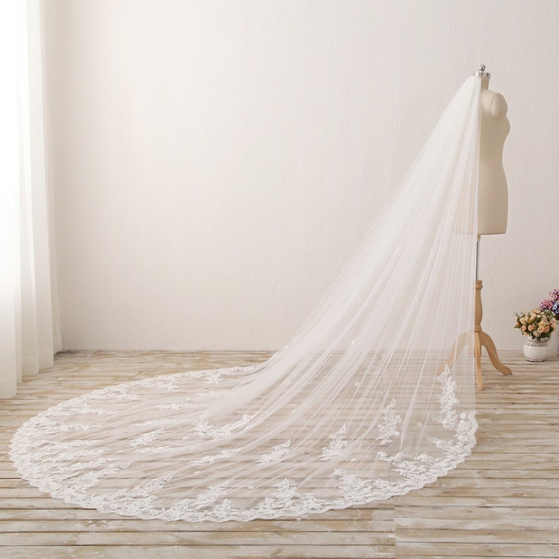 White , Off-White , Ivory Wedding Cape Veil Cathedral Length Lace Bridal Veil Shoulder Veil