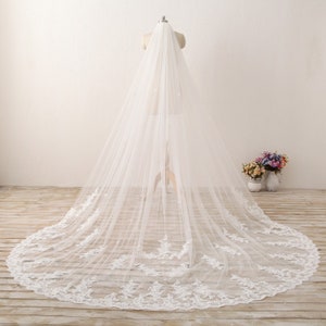 Ivory/ White Lace Cathedral Wedding Veil Chapel Wedding Veil Bridal Veil Long Wedding Veil White Wedding Veil