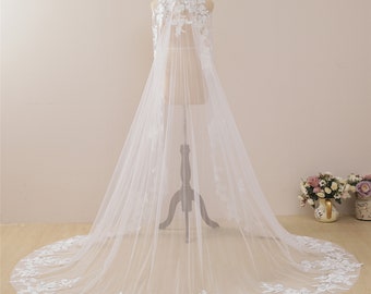 Blusher Veil Cathedral Lace Veil Cathedral Drop Wedding veil Lace Edge Cathedral Blusher Veil Floral Wedding Veil no comb Chapel Veil Lace