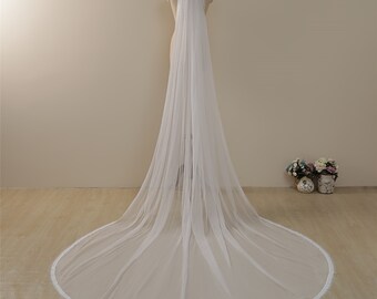 Vintage Cathedral Lace Wedding Veil: 137" Tulle Bridal Veil with Comb