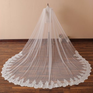 Gorgeous Cape with Lace Wedding Cape Cathedral Wedding Veil One Tier Cathedral Veil Ivory Chapel Veil Bride Capelet Soft Tulle Veil White