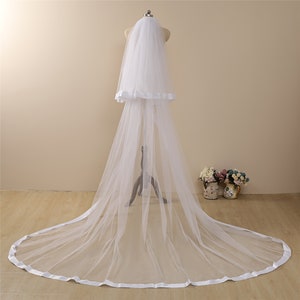 Blusher Veil,2-tier veil,simple veil,Chapel Length Veil,simple tulle Wedding Veil Ivory Veil,bridal veil,wedding veil cathedral,ribbon veil