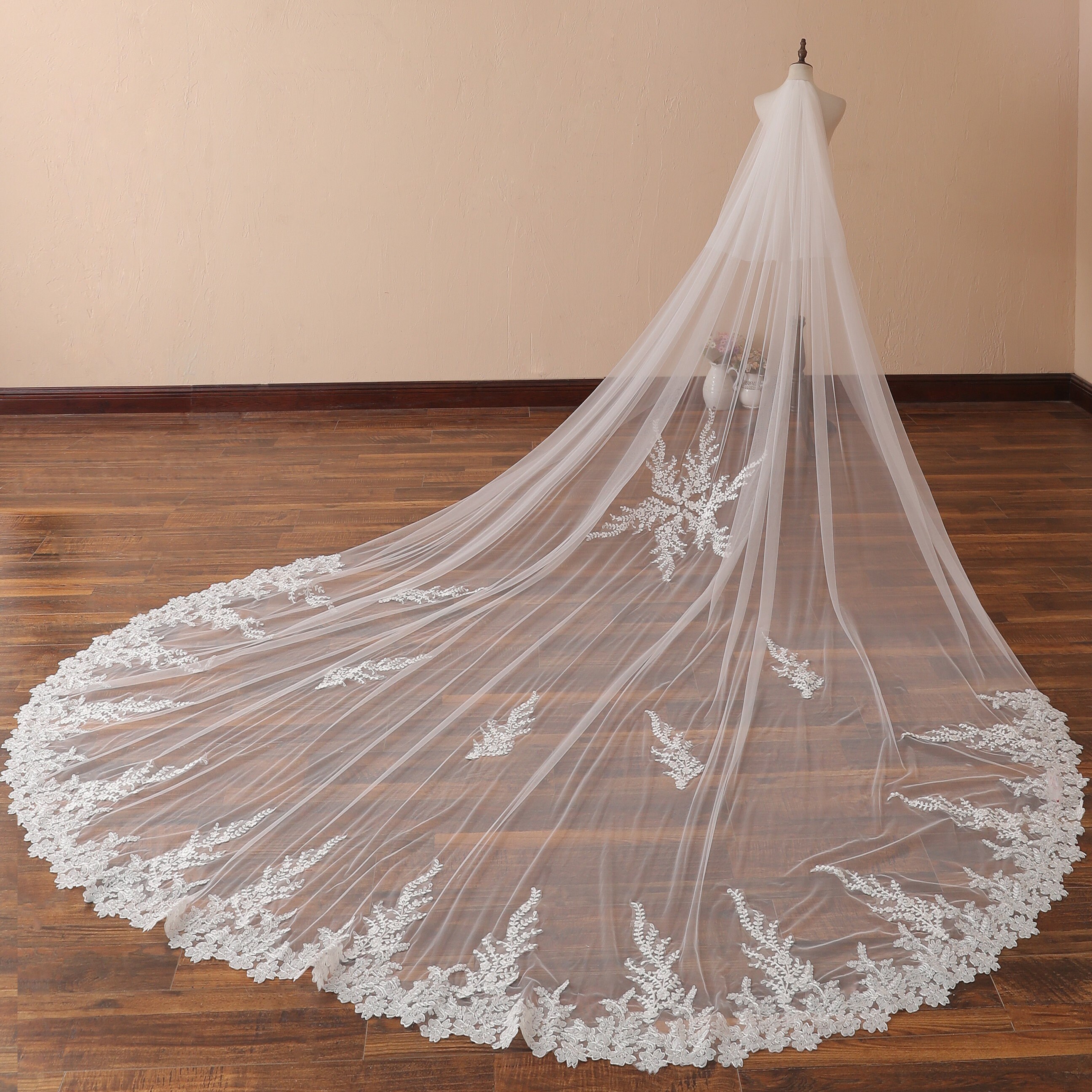 Velo de Novia Para Boda Casamiento Con Encaje de Polyester en Blanco o Marfil 