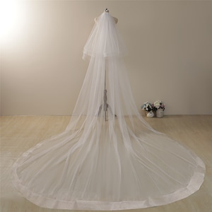 Simple Soft Tulle Wedding Veil,Plain Edge Bridal Veil,Cathedral Veil,Chapel Bridal Veil,Classic Veil,2 tier Super Long Veil with comb,Veil