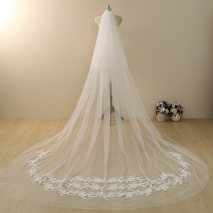 Blusher Veil,2-tier veil,Celestial Chapel Veil Floral Lace Wedding Veil Ivory Cathedral Veil,bridal veil,wedding veil cathedral,long veil