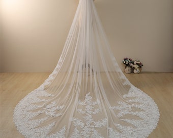 Floral Wedding Veil,Bridal Veil long,Cathedral length Veil,veil with sequins,sparkle veil,Celestial Flower Lace Wedding Veil Sequined Lace