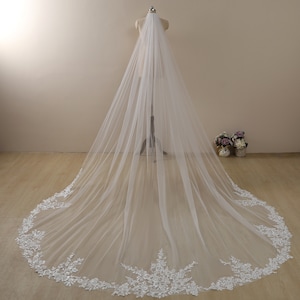 Floral Wedding Veil,Wedding Veil,Veil with Sequins,Floral Lace Cathedral Veil,Exquisite Blooming Bridal Veil,handmade bridal veil,long veil
