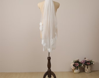 Chantilly Lace Veil Ivory Eyelash Lace Bridal Veil Fingertip Wedding Veil Sheer Wedding Veil Elbow Length Lace Veil Soft Hip Length Veil