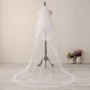 Voile de mariage ivoire/blanc Voile de mariage dentelle voile de mariée deux couches Voile de mariage chapelle Voile de mariage cathédrale Voile de mariage long