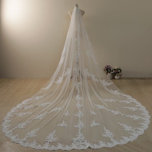 Boho Bridal Veil Lace Wedding Veil Flower Cathedral Veil Lace starts at floor Floral Chapel Length Veil Custom Veil,Bridal Veil Cathedral