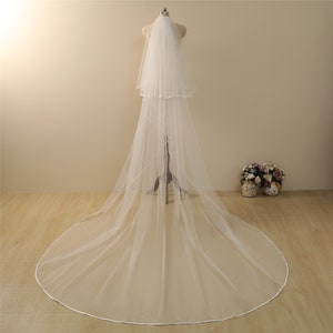 Voile de mariée en tulle doux et simple, voile de mariée à bords unis avec ruban, voile cathédrale, voile de mariée chapelle, voile classique, voile long avec peigne, doux