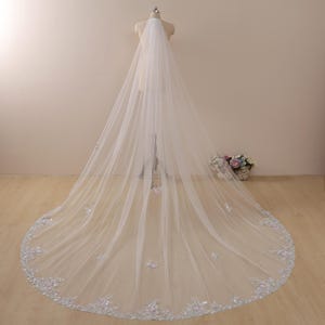 pink and green floral lace veil,veil with sequins and beads,Cathedral wedding veil,Bridal veil,long veil for wedding,handmade veil,veil comb