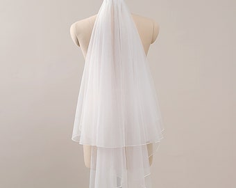 Sheer Two-Layer Wedding Veil: Soft Tulle, Ribbon Edge