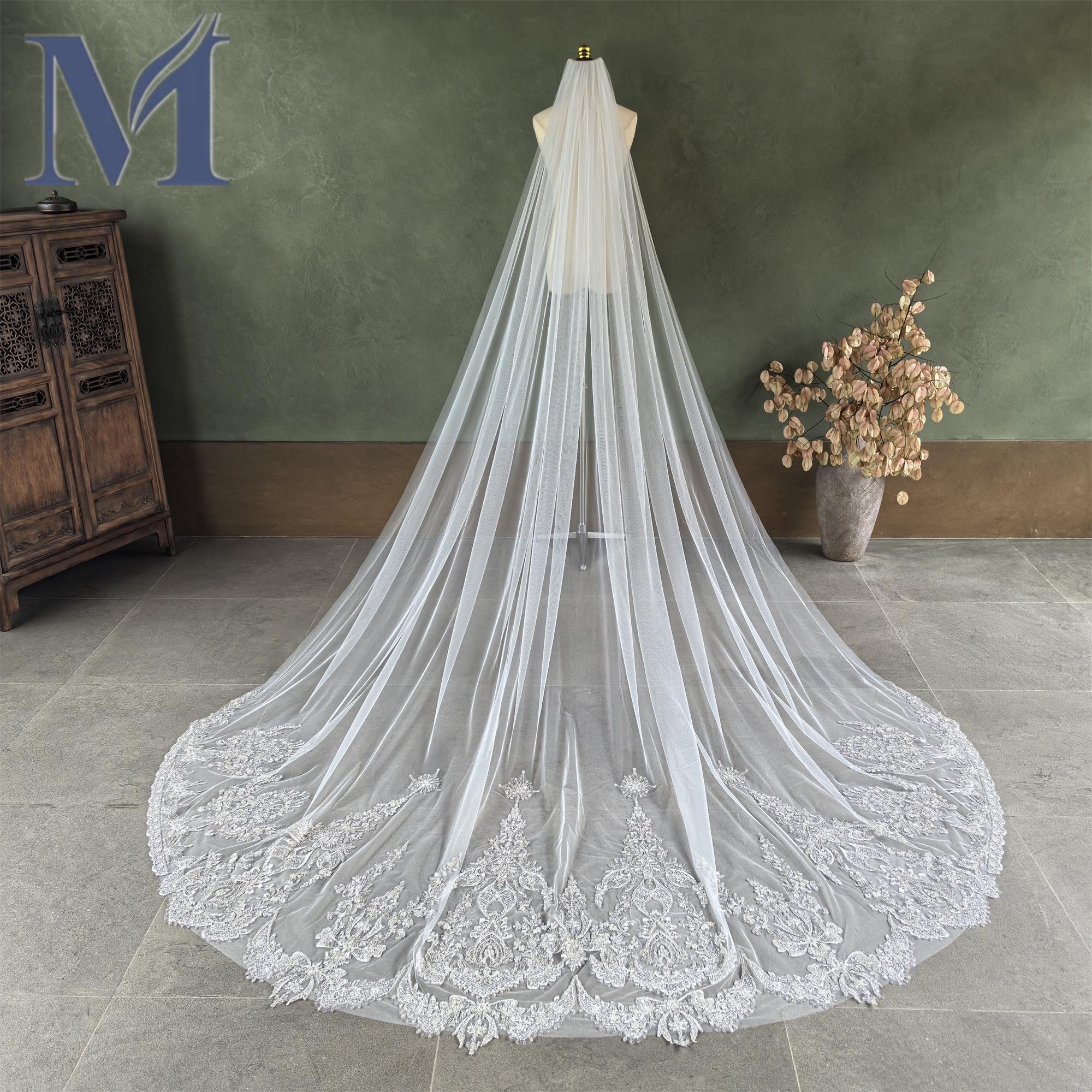 Luxury Beaded Sequins Applique Wedding Veil - Baroque Style Bridal Veil Cathedral Length