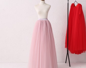 Longue jupe longue en tulle, robe de demoiselle d'honneur en tulle, jupe en tulle pour séance photo, jupe en tulle doux pour mariée adulte, jupe en tulle personnalisée Rose, rose poudré, champagne