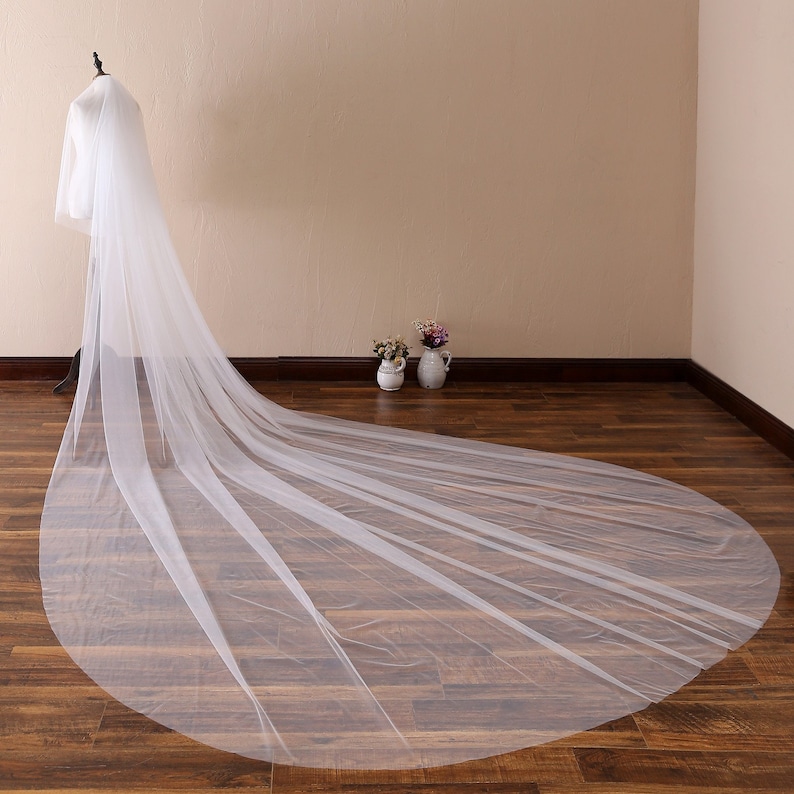 13 ft 2 tier Super Long Veil with comb Simple Soft Tulle Wedding Veil,Plain Edge Bridal Veil,Cathedral Veil,Chapel Bridal Veil,Classic Veil