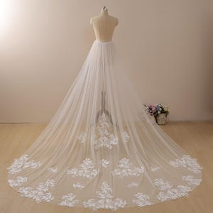 Detachable Wedding Dress Over skirt,floral lace bridal dress train,Open Front Train,Detachable Train for Wedding,bridal Overskirt soft