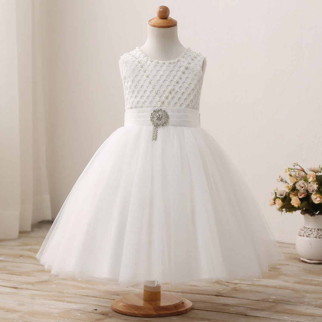 Glitter Flower Girl Dress,tea Length Flower Girl Dress With Crystal