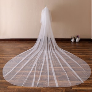 Simple Soft Tulle Wedding Veil,Plain Edge Bridal Veil,Cathedral Veil,Chapel Bridal Veil,Classic Veil, 13 ft 2 tier Super Long Veil with comb