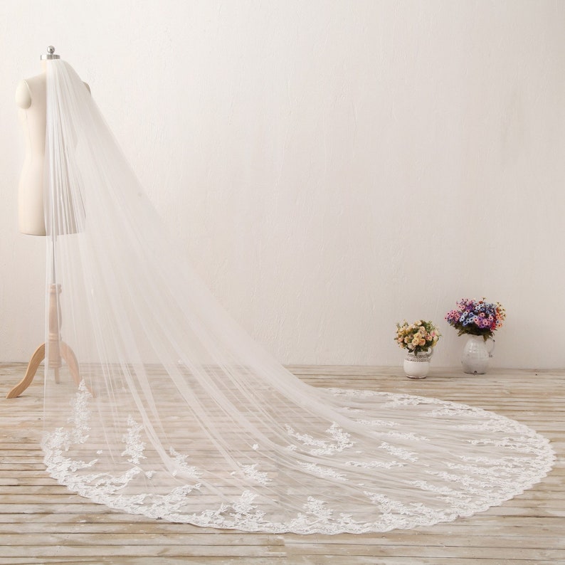 Lace Bridal Cape Veil in White Off-white Ivory Cathedral Wedding Veil