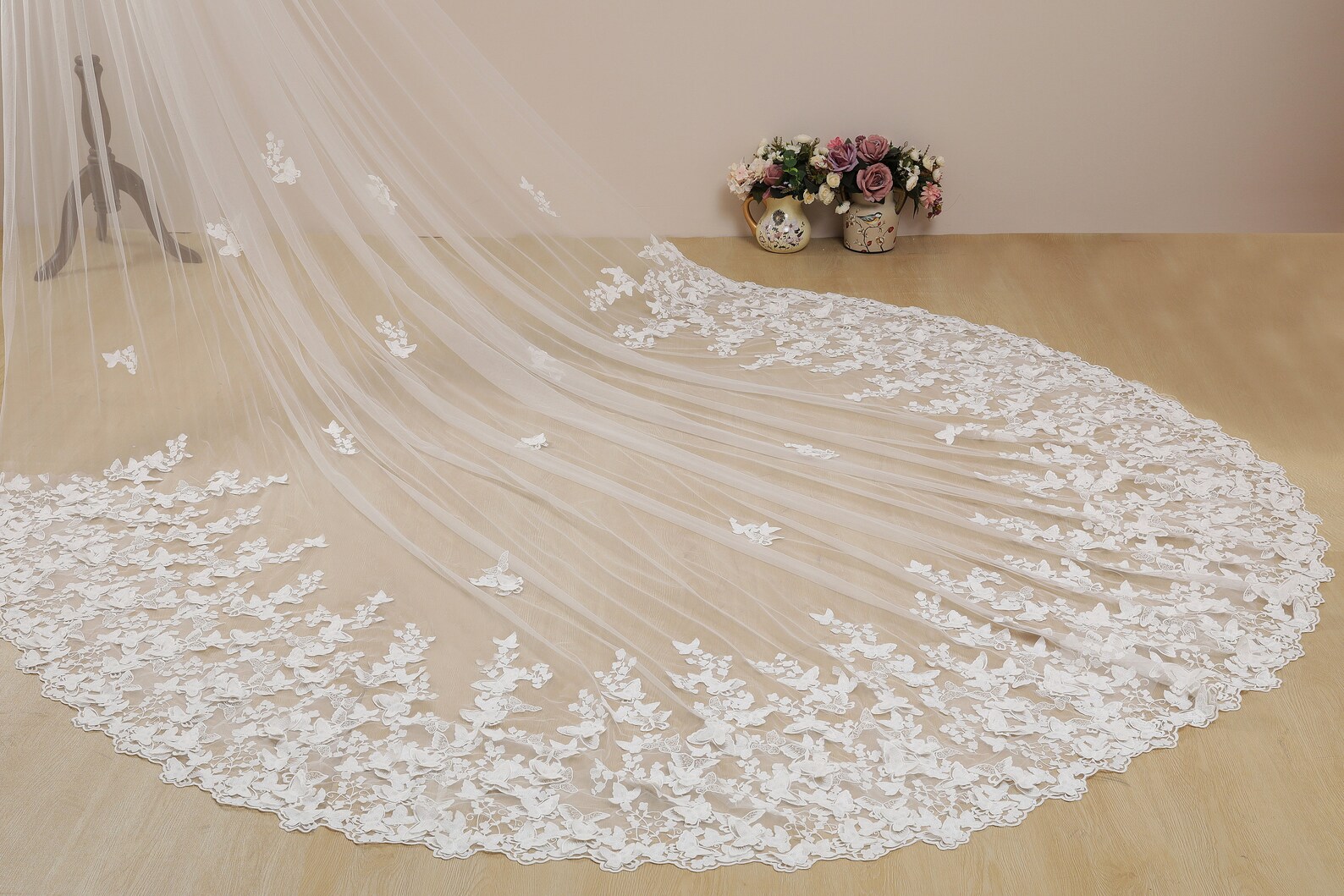 Butterfly Wedding Veil Floral Cathedral Wedding Veil Vintage Etsy UK