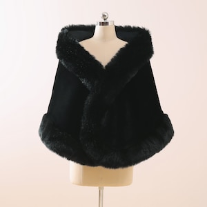 Faux Fur Bridal Wrap Black Wedding Shawls and Wraps Black Warming Bridesmaid Shawl Wrap Faux Fur Stole Fur Shawl Cape Wedding Fur Shrug