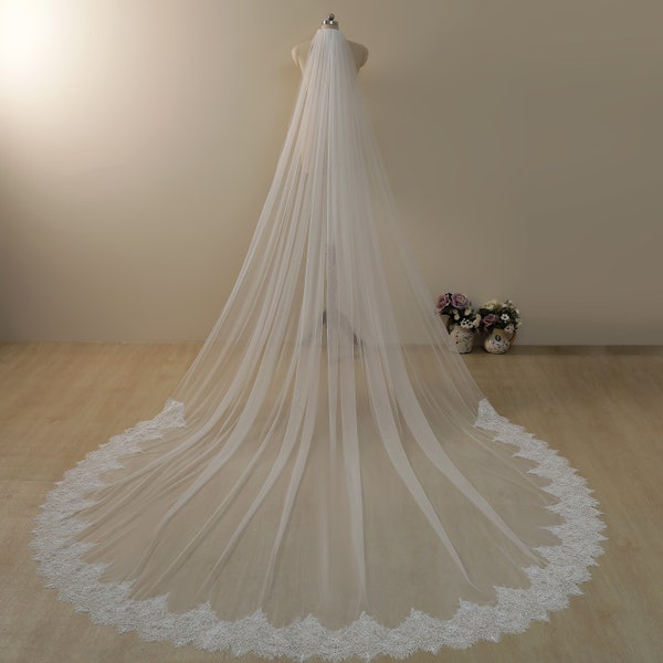 Bridal Veil,Celestial Cathedral Veil Floral Lace Wedding Veil Ivory Chapel Veil,veil long,wedding veil floor length,soft veil,one tier veil