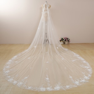 Sequin Cathedral Veil Sparkle Wedding Veil Beaded Bridal Veil Long Lace Veil Shimmer Veil with Beading Flower Royal Length Veil Ivory Vail