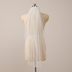 Elegant Bridal Veil Pearl Edge Wedding Veil Single Tier Pearl Veil Fingertip Bridal Veil White/Ivory Drop Veil Simple Tulle Veil Waltz Veil