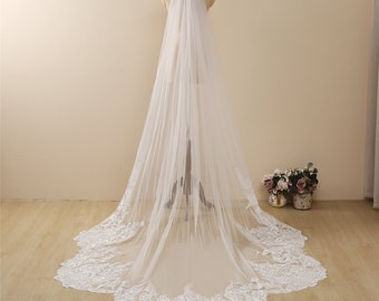Voile de mariée cathédrale en dentelle florale : coupe ange, tulle doux