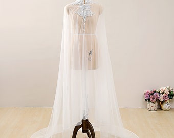 Ivory Lace Wedding Capelet: Boho Bridal Cover-Up with Train
