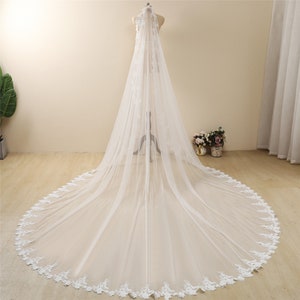 Vintage 118 inches Cathedral Length Lace Wedding Veil Bridal Cathedral Veil Bridal Wedding Veil Chapel Veil & Comb,Costume length veil,soft