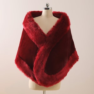 Burgundy Faux Fur Wrap Plus Size Wedding Fur Shawl Red Bridesmaid Wrap Faux Fur Wedding Stole Burgundy Bridal Fur Shrug Wedding Fur Bolero