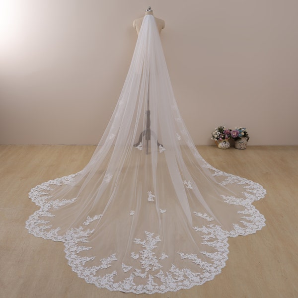 Cathedral veil,Cathedral wedding veil,Bridal Veil Cathedral length,wedding veil,long veil,scalloped veil,one tier veil,soft veil,veil comb