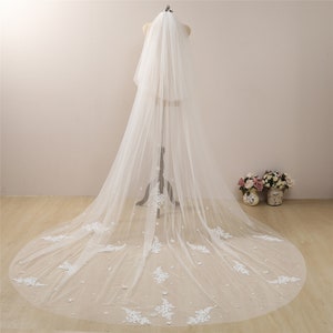 Blusher Bridal Veil Lace Boho Wedding Veil 2 Tier Cathedral Wedding Veil Stars Veil Scattered Lace Chapel Bridal Veil with Blusher Veils