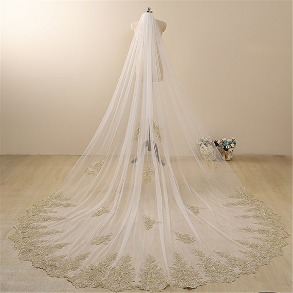 Buy Marry Bridal US Gold Lace Wedding Veil 2021 Wedding Veil Lace Edge Cathedral Veil Sparkle Bridal Veil Royal Length Veil floral Lace gold Online in India Etsy