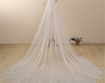 2021 New Arrival Sequin Cathedral Veil Sparkle Wedding Veil Bridal Veil Long Lace Veil Shimmer Veil with Beading Gold thread Veil,Cathedral