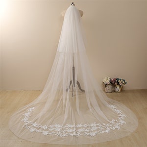 Blusher Veil,2-tier veil,Celestial Chapel Length Veil Floral Lace Wedding Veil Ivory Chapel Veil,bridal veil,wedding veil cathedral,ivory