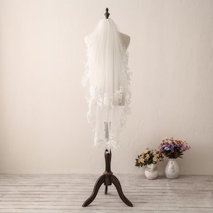 Voile de mariée doux en dentelle ivoire Voile de mariée en dentelle courte Voile de mariée blanc Voile de mariage blanc Voile de mariage doux deux couches