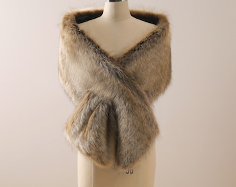 Brown Faux Fur Bridal Shawl: Wedding Wrap Stole Bolero