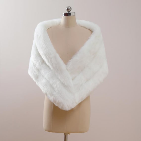 White Faux Fur Stole - White Stole - Faux Fur Wrap - Bridal Stole