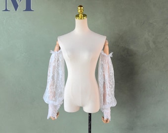 Mangas abullonadas de encaje Chantilly, mangas de encaje desmontables para bodas, mangas nupciales con hombros descubiertos.