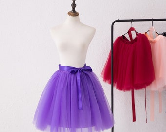 Custom Tulle Skirt,Adult Tutu Skirt,Tulle Skirt,Knee Length Tulle Skirt, Skirts for Women,Maxi Skirt,Purple Party Tutu with Satin Bow Belt